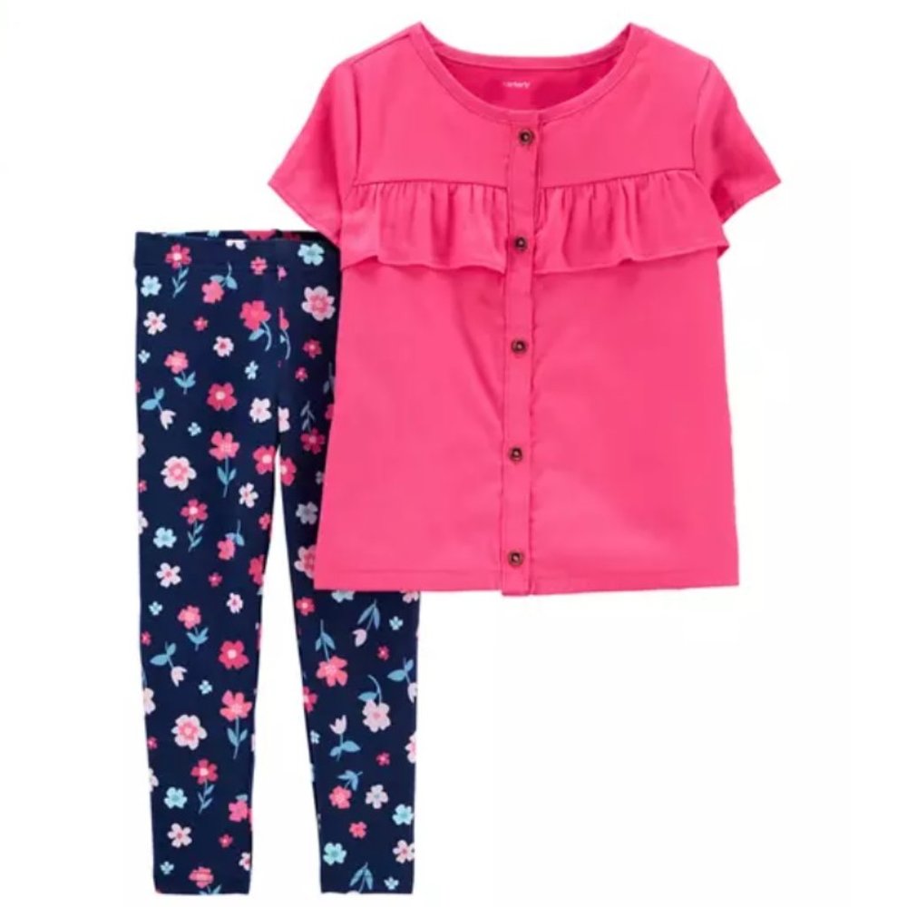 Carter's® Baby Girls 2 Pc Button-Front Sateen Top & Floral Leggings Set Sz 12 mo